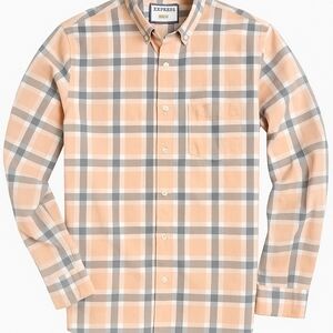 EXPRESS | Men's Plaid Shirt | Orange/ Gray | Size Large Slim Soft Touch